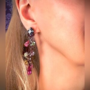 Colorful Crystal Drop Earrings, Vintage